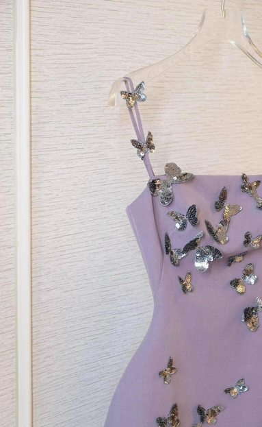 Charming Purple Butterfly Strap Satin 17th Birthday Homecoming Dress cc3800