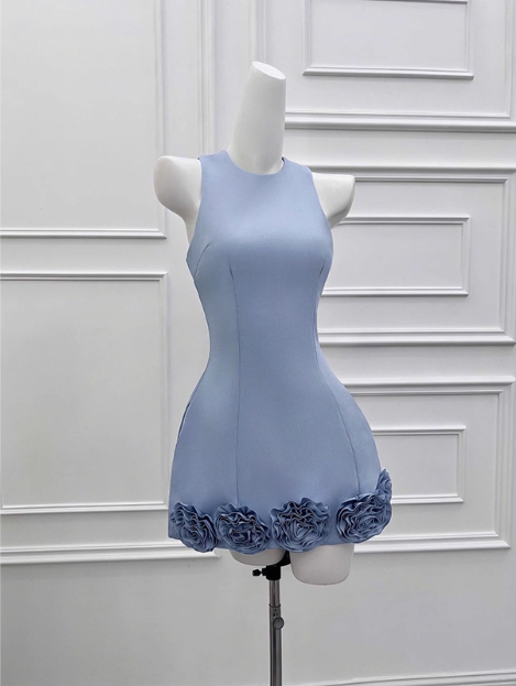 Elegant 3D Flower Satin Birthday Dress Homecoming Dress cc3805