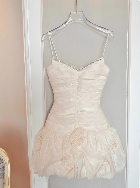 Cute Suspender 3D Flower Tulle Hip Wrap 17th Birthday Homecoming Dress cc3806