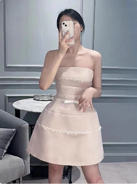 Cute Pink Suspender Satin Lace 17th Birthday Homecoming Dress cc3807