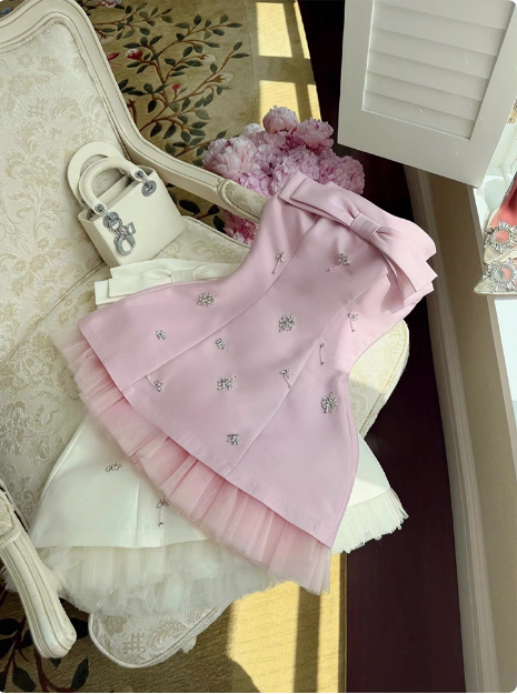 Princess Tube Top Heavy Diamond Satin A-line 17th Birthday Homecoming Dress cc3808