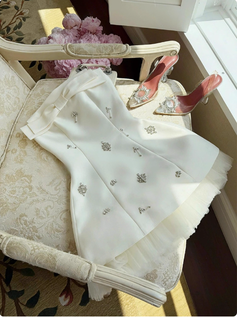 Princess Tube Top Heavy Diamond Satin A-line 17th Birthday Homecoming Dress cc3808