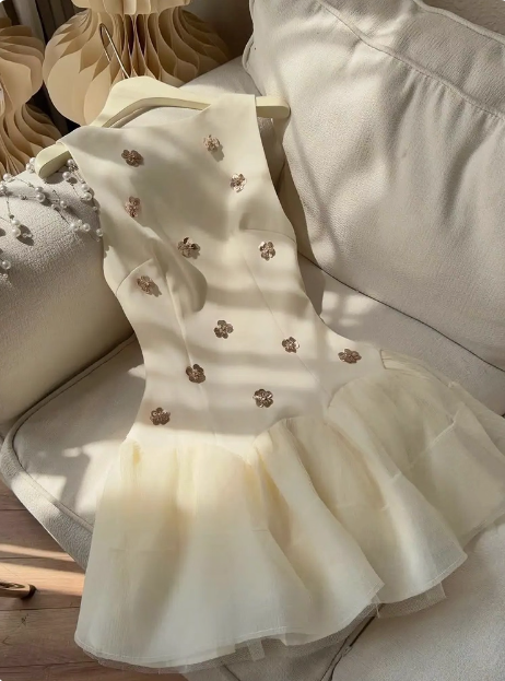 Sweet Sleeveless Floral Satin Tulle Mini 17th Birthday Homecoming Dress cc3811