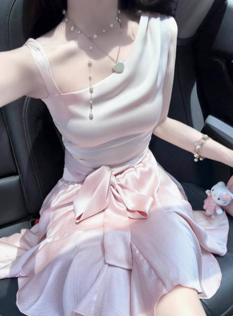 Cute Satin Off-shoulder Bow Birthday Dress Homecoming Dress cc3816