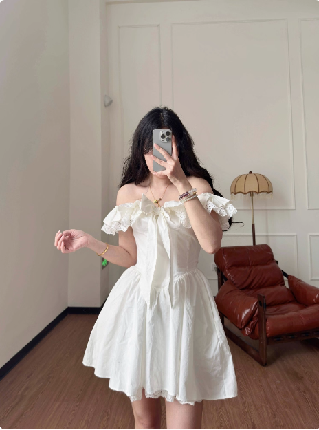 Sweet Bow Shoulder Lace A-line Birthday Short Skirt Homecoming Dress cc3819