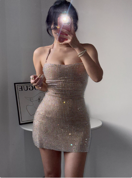 Sexy Halter Neck Super Sparkling Rhinestone Hip-wrapped Birthday Short Skirt Homecoming Dress cc3820
