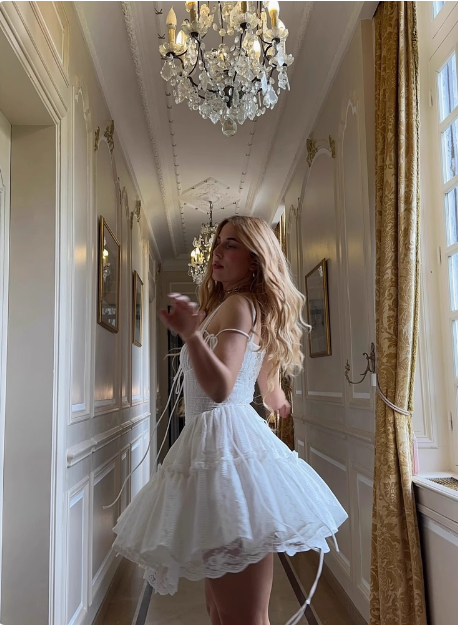 Sweet Lace White Waist Puffy Birthday Skirt Homecoming Dress cc3824