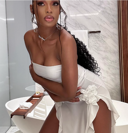 Sexy Tube Top One Shoulder Irregular Slit Wood Ear Edge Birthday Dress Homecoming Dress cc3827