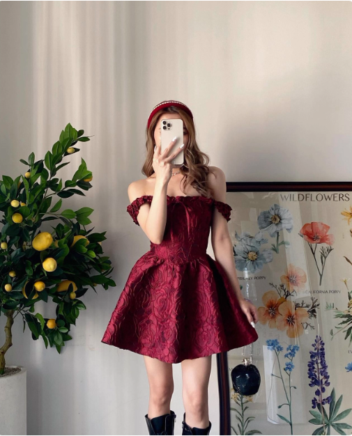 Sweet Burgundy Jacquard Shoulder Strap Waist A-line 17th Birthday Homecoming Dress cc3835