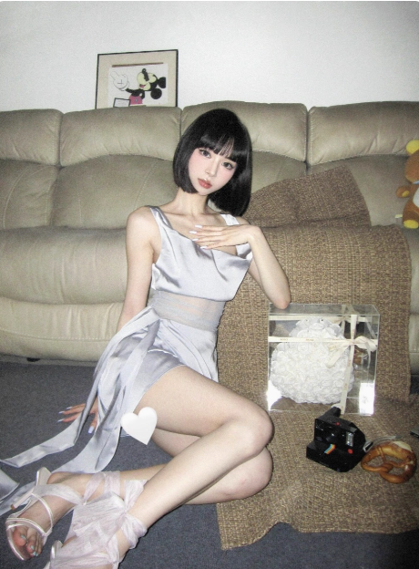 Sexy Swing Neck Silver Satin Splicing Mesh Suspender 17th Birthday Homecoming Dress cc3838