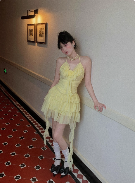 Sweet Three-dimensional Flower Ruffle Sling Irregular Cake Birthday Dress Homecoming Dress cc3840