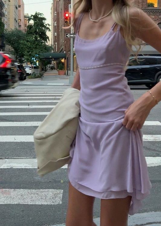 Elegant Lavender Spaghetti Strap Chiffon Waist 17th Birthday Homecoming Dress cc4400