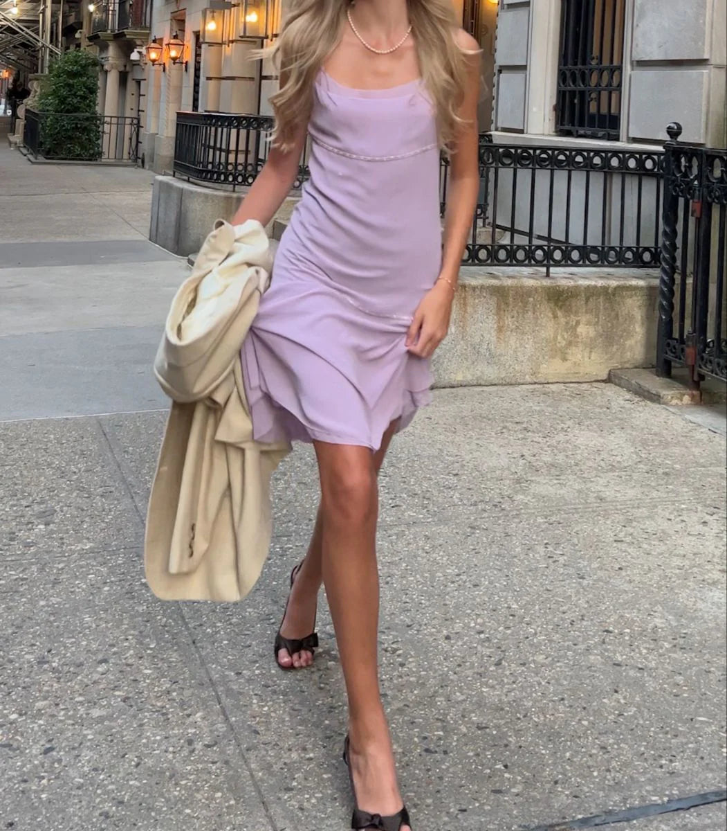 Elegant Lavender Spaghetti Strap Chiffon Waist 17th Birthday Homecoming Dress cc4400