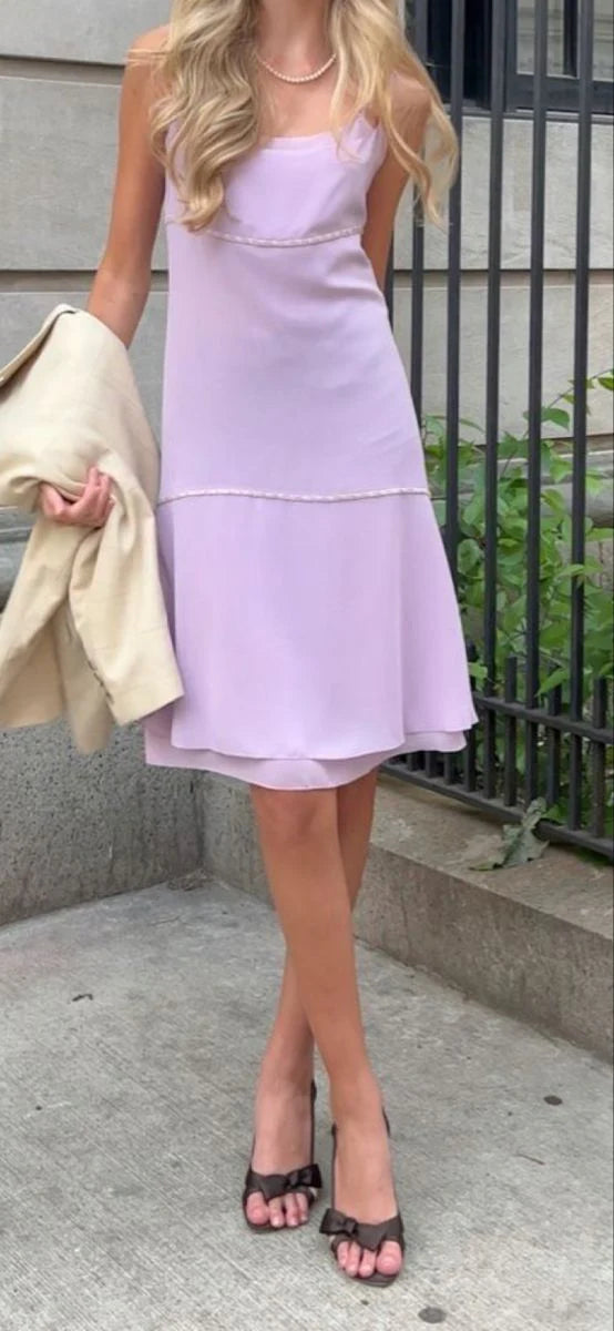 Elegant Lavender Spaghetti Strap Chiffon Waist 17th Birthday Homecoming Dress cc4400