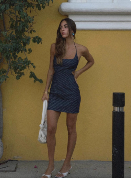 Sexy Navy Blue Spaghetti Strap Striped Waist Hollow Out Birthday Short Skirt Homecoming Dress cc3844