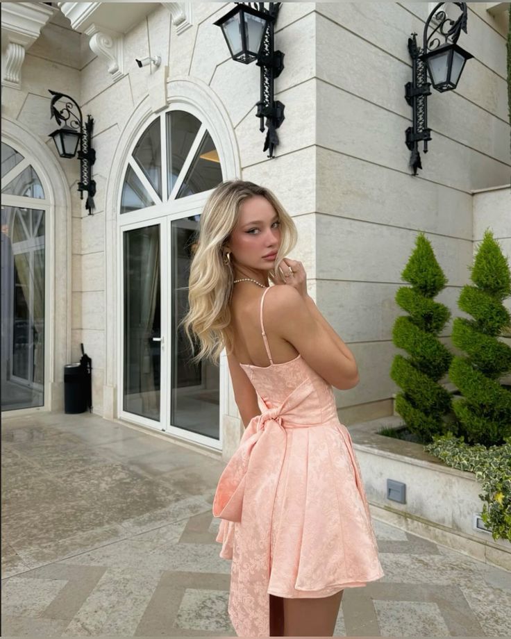 Sweet Light Pink Spaghetti Strap Jacquard Satin A-line 16th Birthday Homecoming Dress cc4402