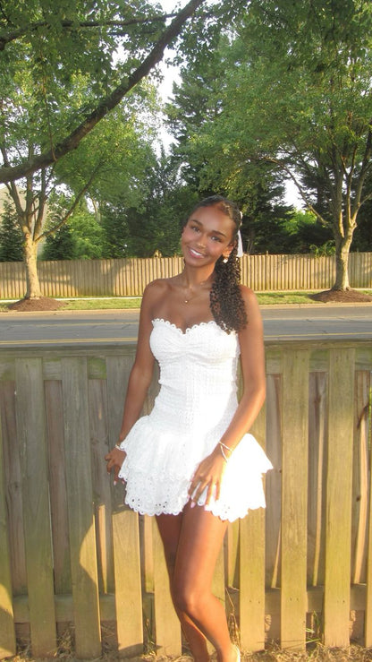 Sweet Heart Neck White Lace Birthday Cake Dress Homecoming Dress cc3867