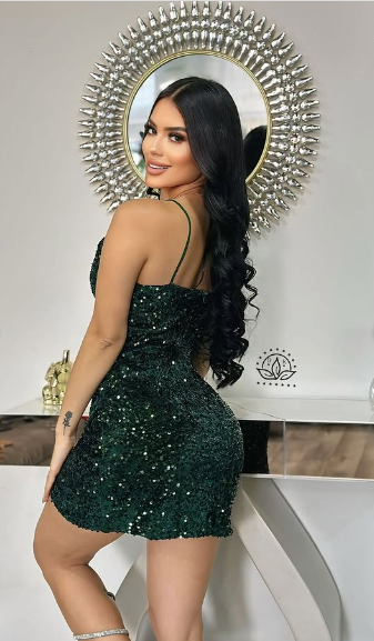 Shiny V-neck Sequined Hip-hugging 19th Birthday Homecoming Dress cc3874