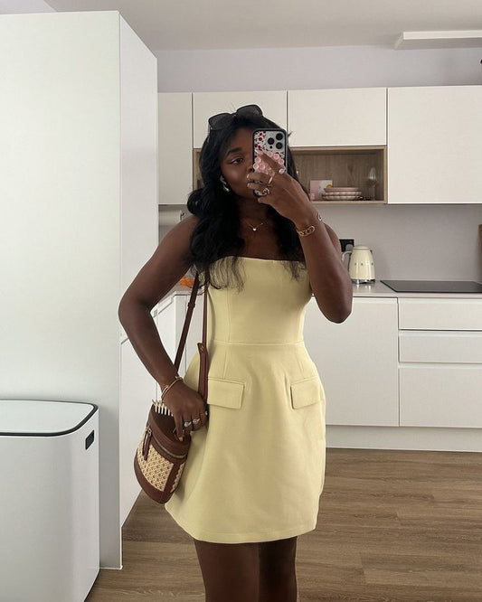 Sweet Light Yellow Tube Top A-line 17th Birthday Homecoming Dress cc3880