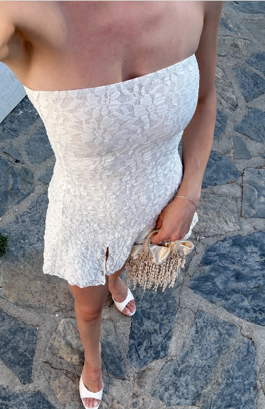 Elegant White Strapless Lace Slit 17th Birthday Homecoming Dress cc4404