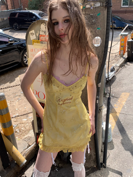 Vintage Yellow Bow Embroidered Waist Suspenders 17th Birthday Homecoming Dress cc3883