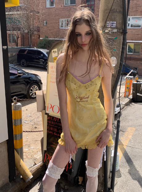 Vintage Yellow Bow Embroidered Waist Suspenders 17th Birthday Homecoming Dress cc3883