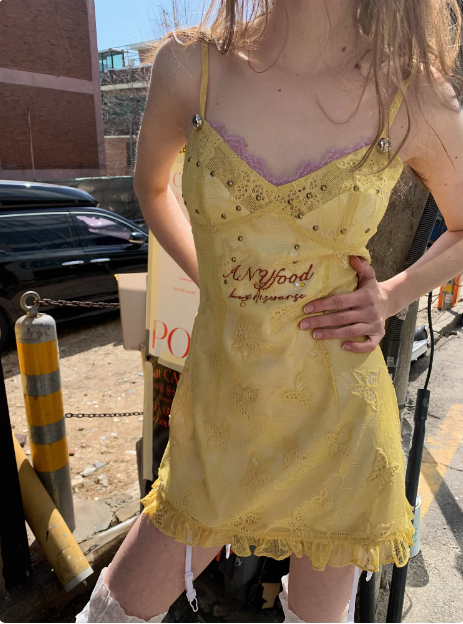 Vintage Yellow Bow Embroidered Waist Suspenders 17th Birthday Homecoming Dress cc3883