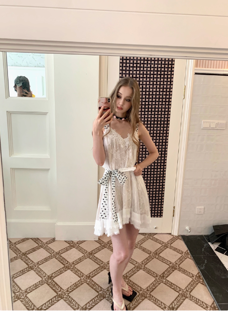 Cute White Lace Polka Dot Tie Waist Birthday Short Skirt Homecoming Dress cc3885