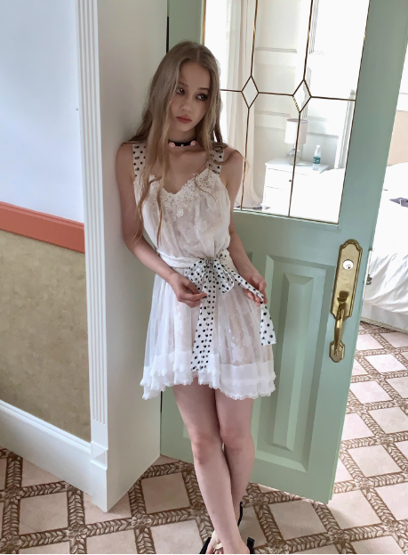 Cute White Lace Polka Dot Tie Waist Birthday Short Skirt Homecoming Dress cc3885