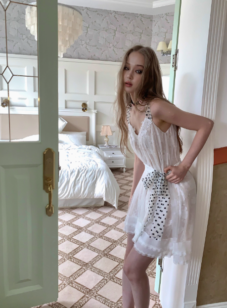 Cute White Lace Polka Dot Tie Waist Birthday Short Skirt Homecoming Dress cc3885