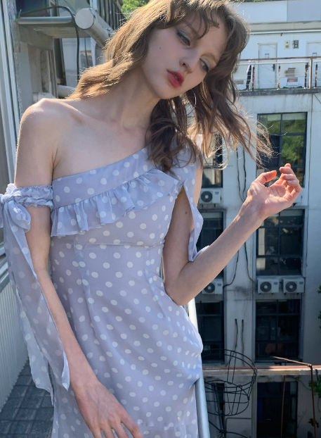 Sweet Purple Polka Dot Off-shoulder Chiffon Birthday Short Skirt Homecoming Dress cc3886