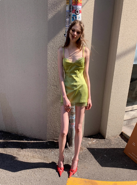 Fresh Green Lace Retro Satin Sling Hip Birthday Short Skirt Homecoming Dress cc3890