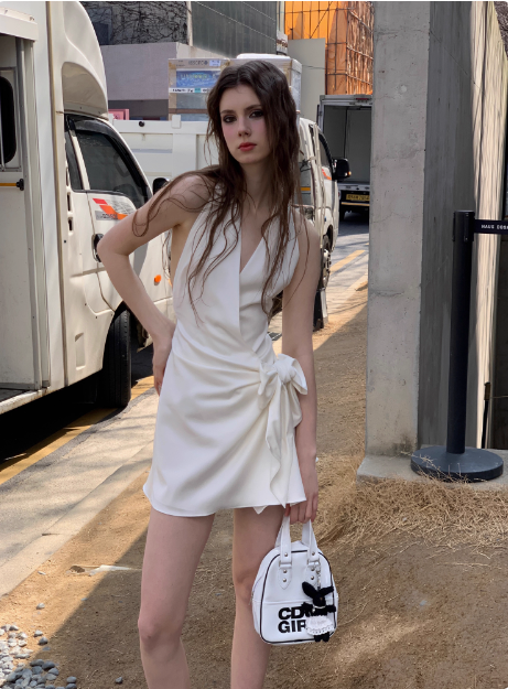 Elegant White Satin Lace Up Birthday Dress Homecoming Dress cc3893