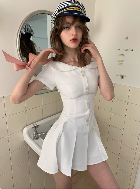 Sweet Baby Doll Collar White Waist A-line 17th Birthday Homecoming Dress cc3894