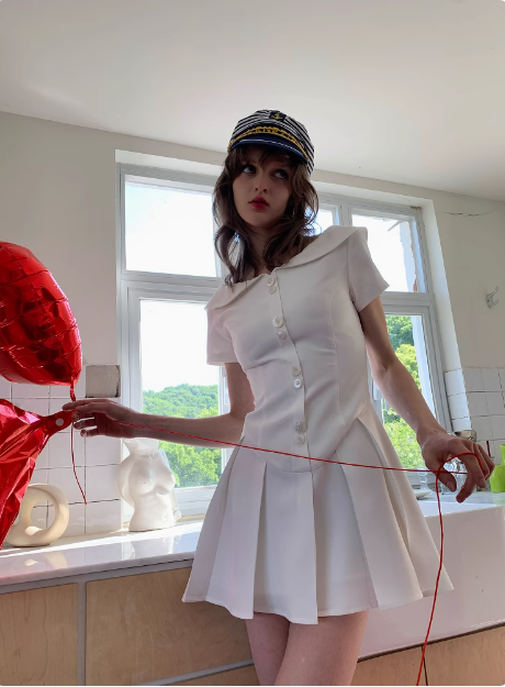 Sweet Baby Doll Collar White Waist A-line 17th Birthday Homecoming Dress cc3894