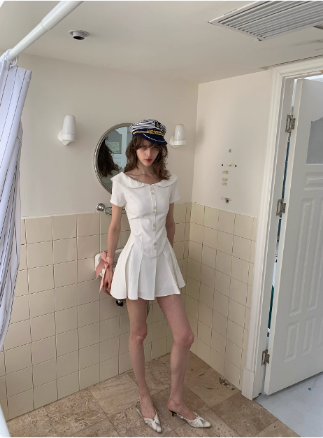 Sweet Baby Doll Collar White Waist A-line 17th Birthday Homecoming Dress cc3894