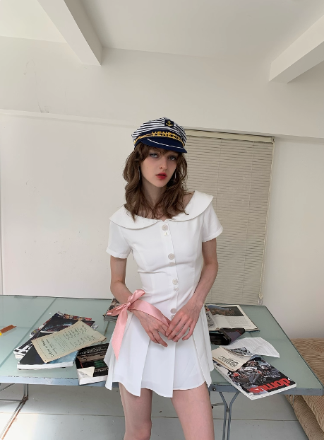 Sweet Baby Doll Collar White Waist A-line 17th Birthday Homecoming Dress cc3894