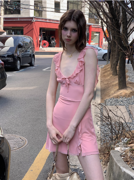 Sweet Pink Ruffle Chiffon 17th Birthday Homecoming Dress cc3898