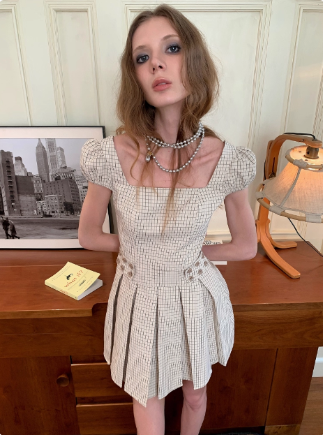 Sweet Puff Sleeve Waist Pleated Birthday Short Skirt Homecoming Dress cc3900