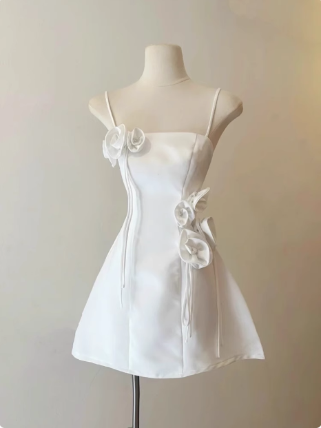 Sweet Tube Top Suspenders Waist Flower Birthday Skirt Homecoming Dress cc3906