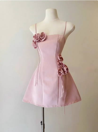Sweet Tube Top Suspenders Waist Flower Birthday Skirt Homecoming Dress cc3906