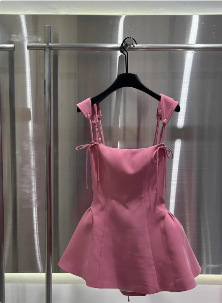 Sweet Suspender Bow Pink Waist A-line Birthday Skirt Homecoming Dress cc3907