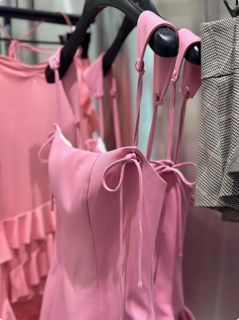 Sweet Suspender Bow Pink Waist A-line Birthday Skirt Homecoming Dress cc3907