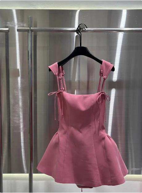 Sweet Suspender Bow Pink Waist A-line Birthday Skirt Homecoming Dress cc3907