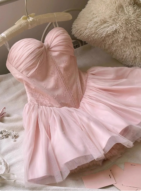 Cute Pink Tulle Birthday Tutu Homecoming Dress cc3910