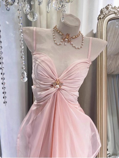 Elegant Pink Suspender Tulle Slim Irregular Birthday Dress Homecoming Dress cc3912