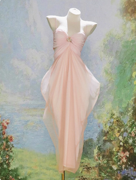 Elegant Pink Suspender Tulle Slim Irregular Birthday Dress Homecoming Dress cc3912