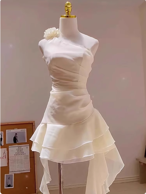 Simple Off-shoulder Ruffled Chiffon Birthday Dress Homecoming Dress cc3913