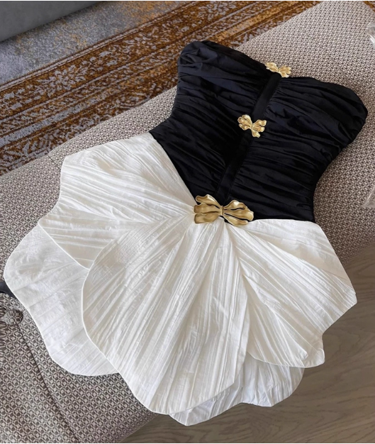 Design Contrast Color Tube Top Irregular Birthday Dress Homecoming Dress cc3917