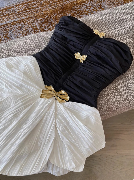 Design Contrast Color Tube Top Irregular Birthday Dress Homecoming Dress cc3917